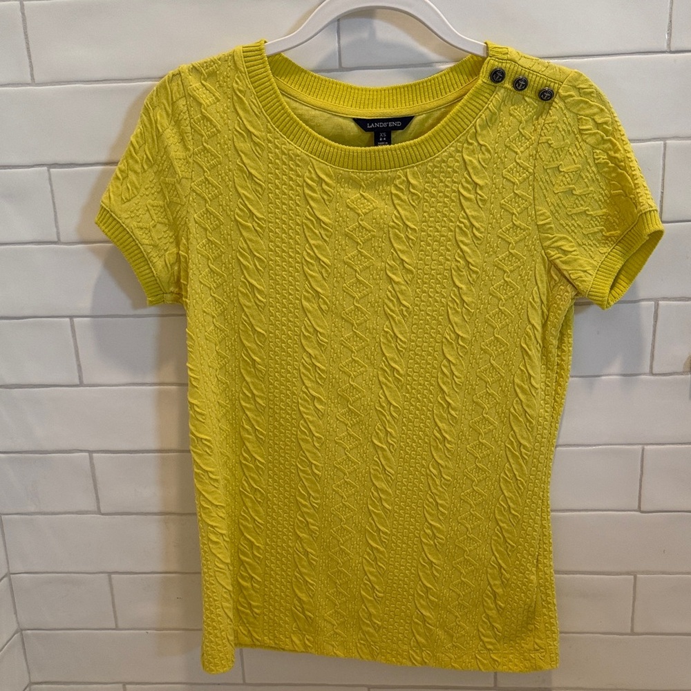 Lands End Yellow Cable Knit Short Sleeve Sweater XS